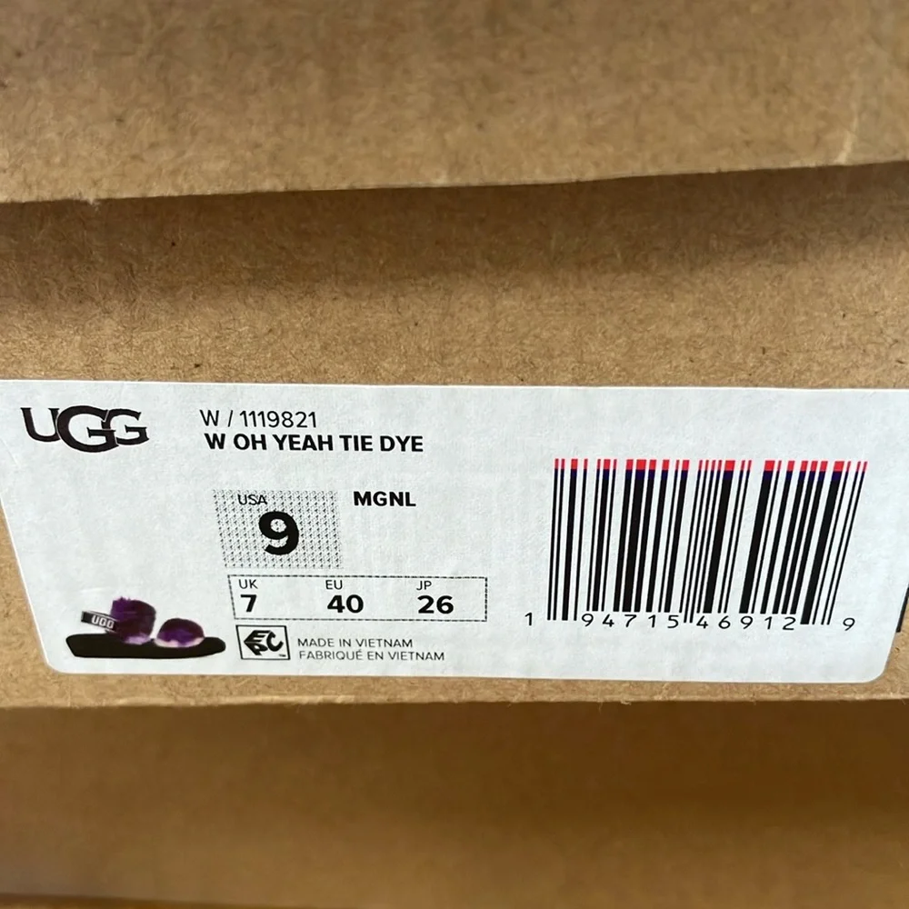UGG RARE W Oh Yeah Tie Dye Sandals Size 9 NEW and New In Box with Care Card - Picture 8 of 12